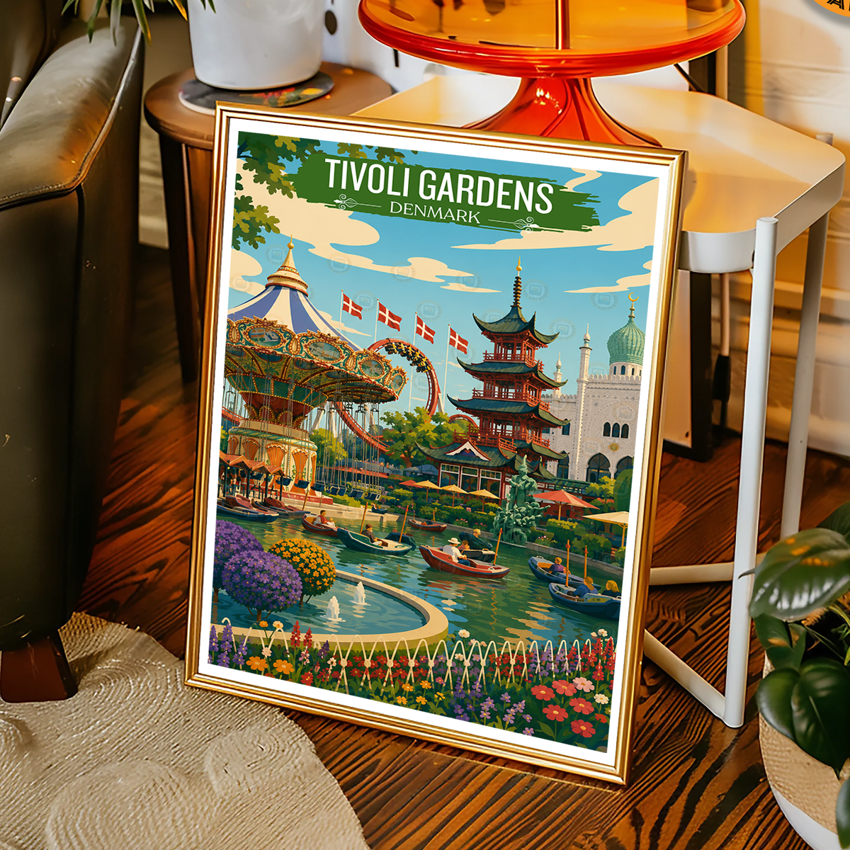 Tivoli Gardens - Denmark - Travel Poster Vintage Style Wall Art Print - Art Print - Travel Art Poster