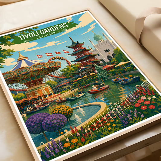 Tivoli Gardens - Denmark - Travel Poster Vintage Style Wall Art Print - Art Print - Travel Art Poster