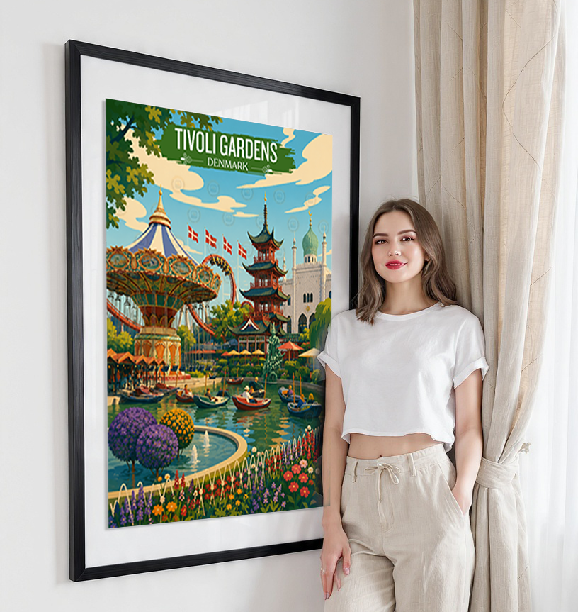 Tivoli Gardens - Denmark - Travel Poster Vintage Style Wall Art Print - Art Print - Travel Art Poster