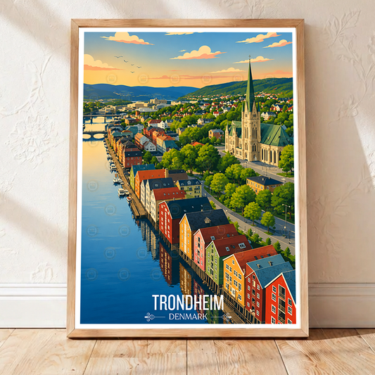 Trondheim - Denmark - Travel Poster Vintage Style Wall Art Print - Art Print - Travel Art Poster