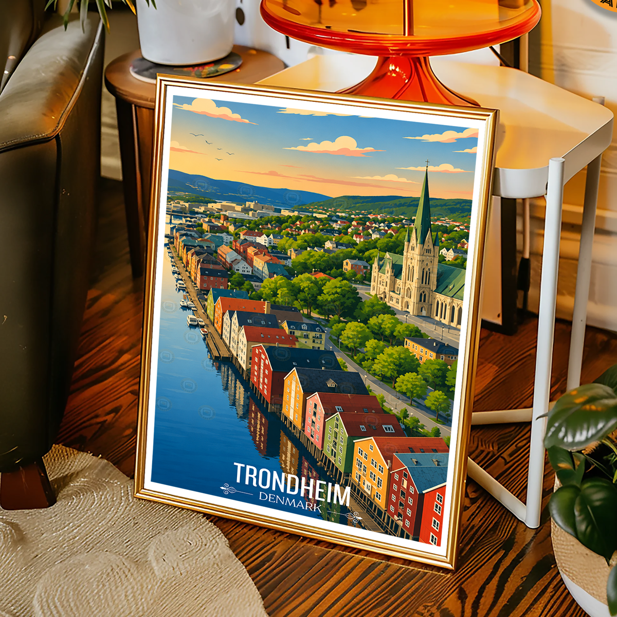 Trondheim - Denmark - Travel Poster Vintage Style Wall Art Print - Art Print - Travel Art Poster