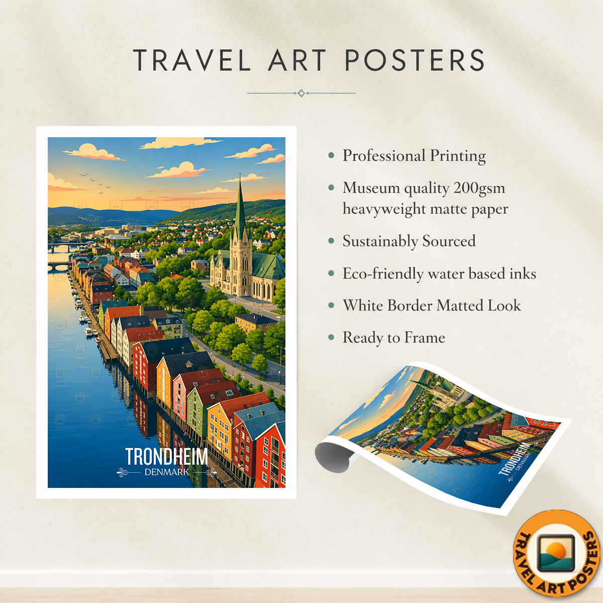 Trondheim - Denmark - Travel Poster Vintage Style Wall Art Print - Art Print - Travel Art Poster