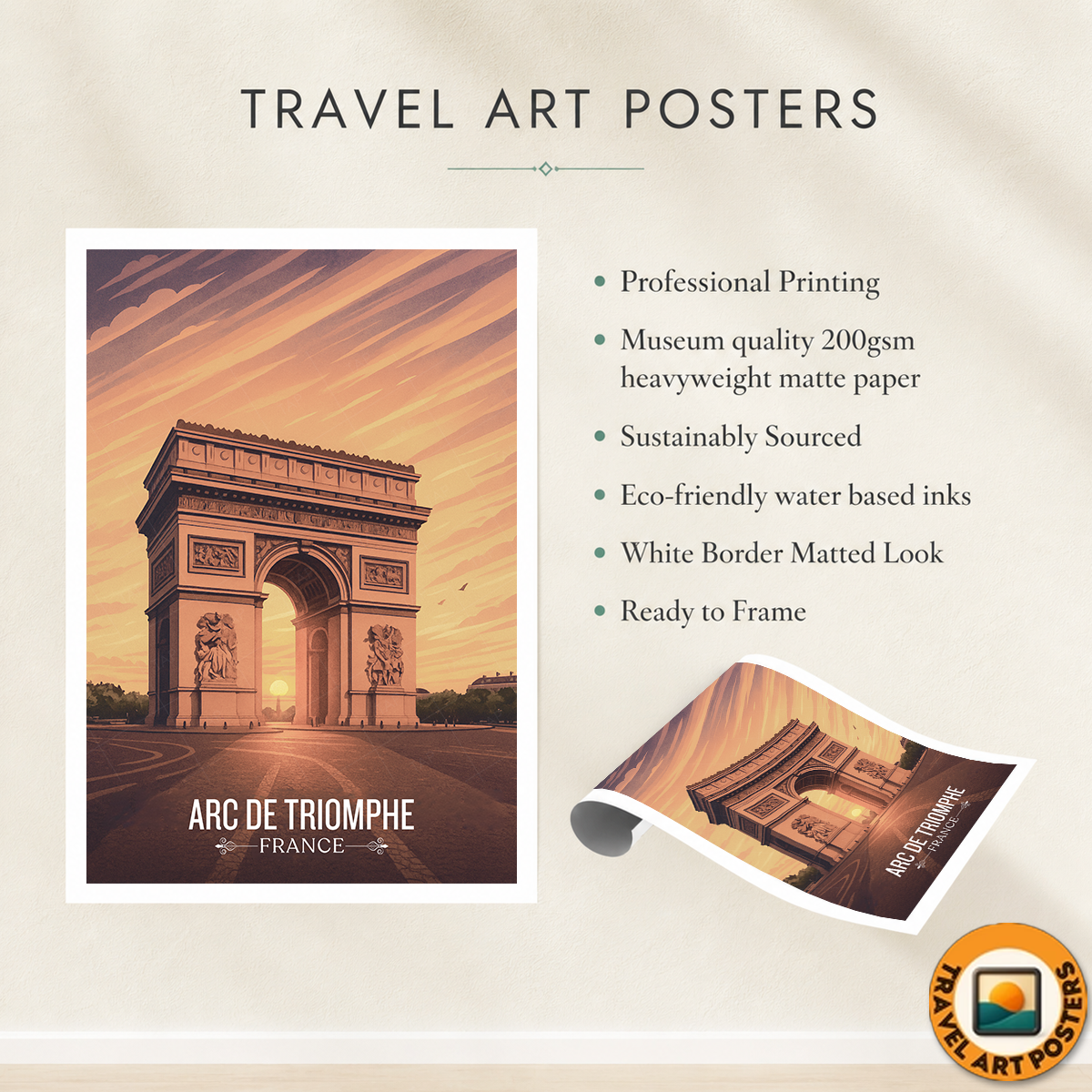 Arc De Triomphe - France - Travel Art Wall Deco Poster - Art Print - Travel Art Poster