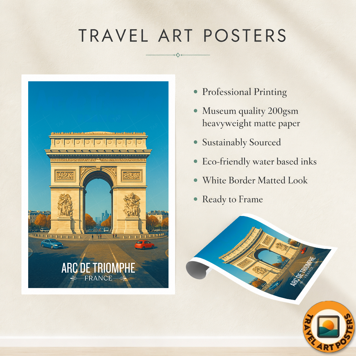 Arch of Triumph of the Star - France - Travel Art Wall Deco Poster - Art Print - Travel Art Poster