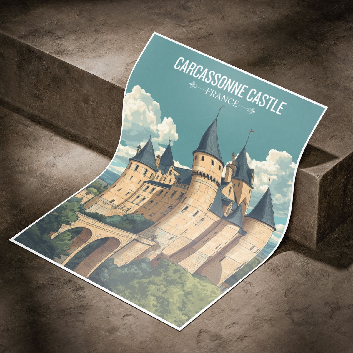 Carcassonne Castle - France - Travel Art Wall Deco Poster - Art Print - Travel Art Poster