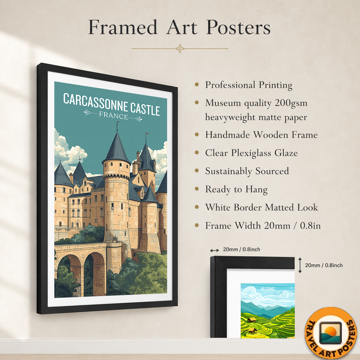 Carcassonne Castle - France - Travel Art Wall Deco Poster - Art Print - Travel Art Poster
