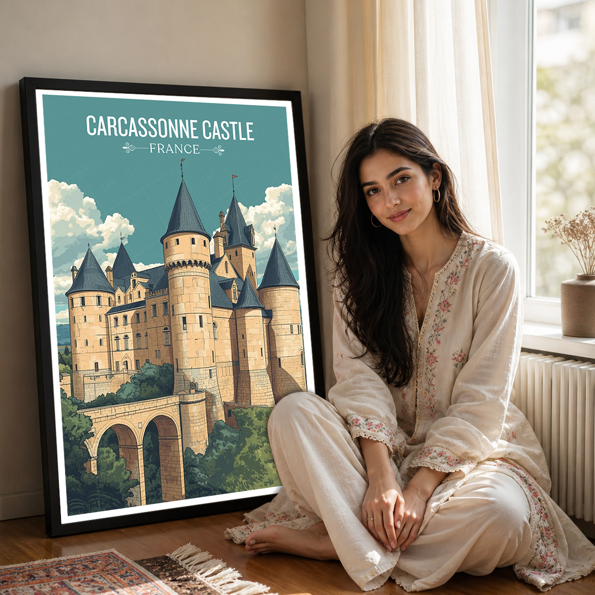 Carcassonne Castle - France - Travel Art Wall Deco Poster - Art Print - Travel Art Poster