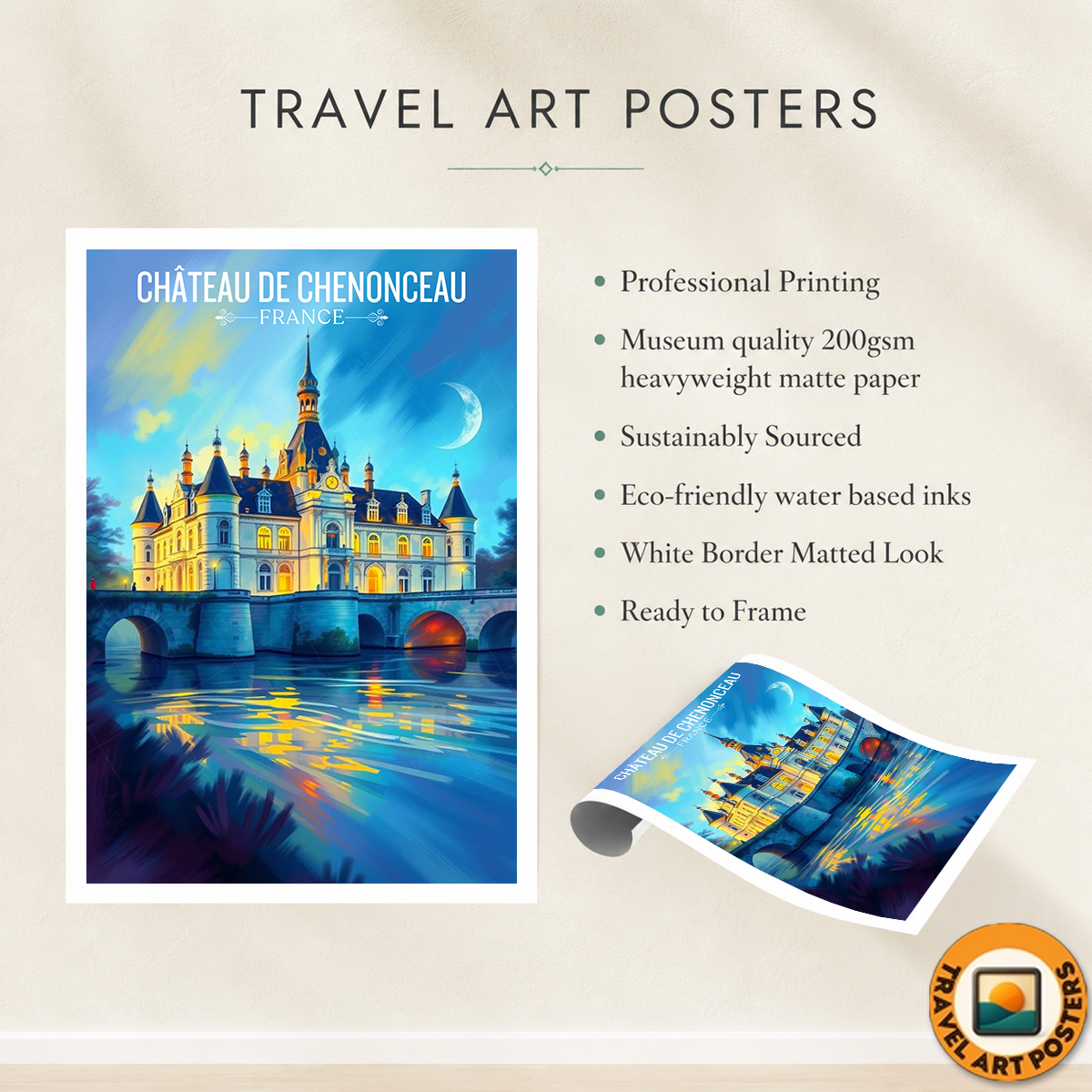 Château des Dames - France - Travel Art Wall Deco Poster - Art Print - Travel Art Poster