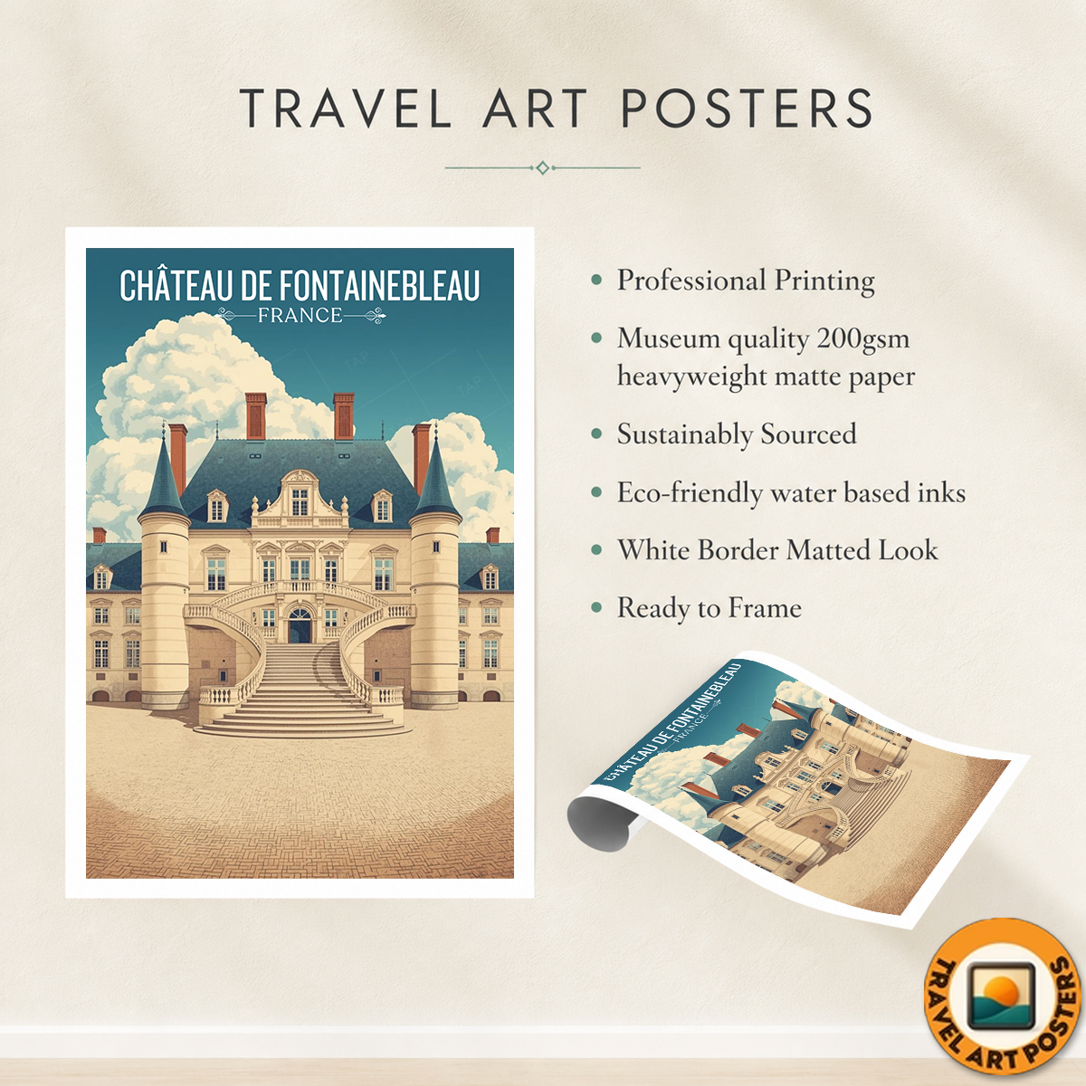 Château de Fontainebleau - France - Travel Art Wall Deco Poster - Art Print - Travel Art Poster