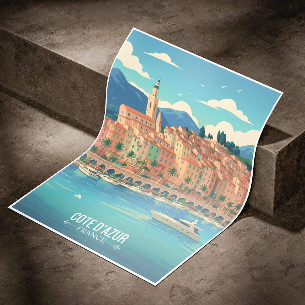 Cote Dazur - France - Travel Art Wall Deco Poster - Art Print - Travel Art Poster
