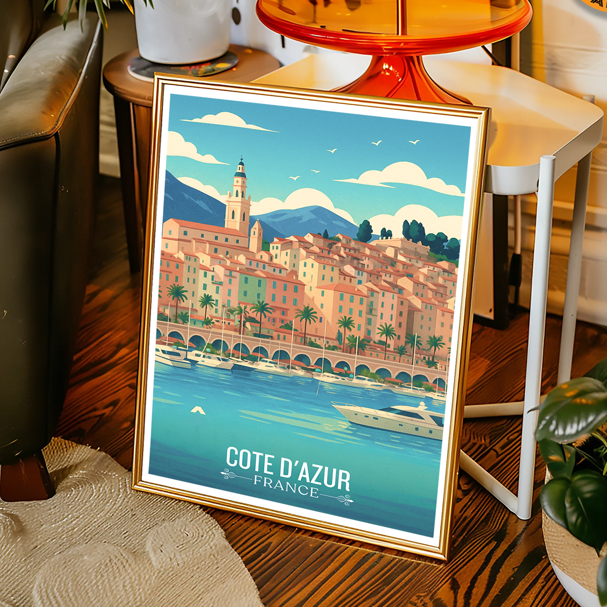 Cote Dazur - France - Travel Art Wall Deco Poster - Art Print - Travel Art Poster