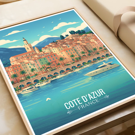 Cote Dazur - France - Travel Art Wall Deco Poster - Art Print - Travel Art Poster