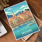 Cote Dazur - France - Travel Art Wall Deco Poster - Art Print - Travel Art Poster