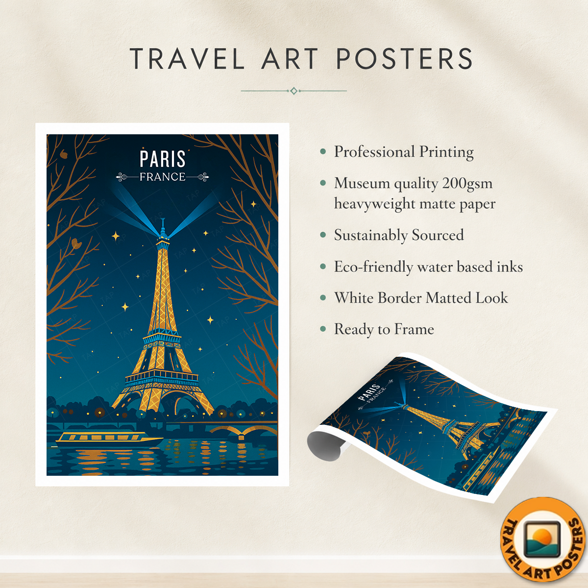 Eiffel Tower - France - Travel Art Wall Deco Poster - Art Print - Travel Art Poster