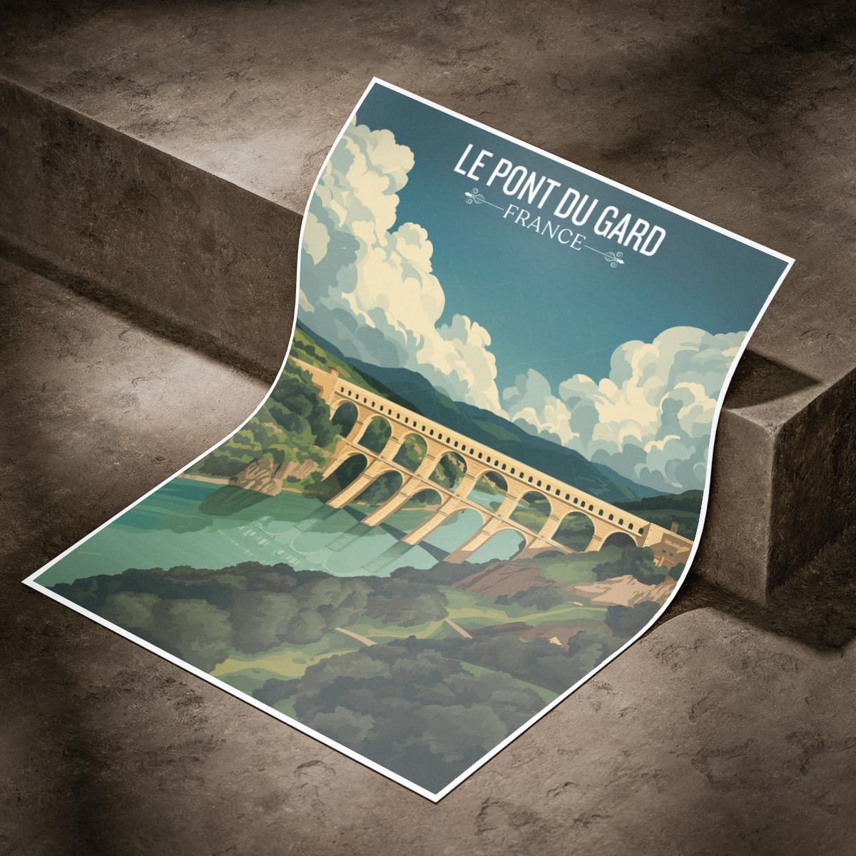 Le Pont du Gard Bridge - France - Travel Art Wall Deco Poster - Art Print - Travel Art Poster