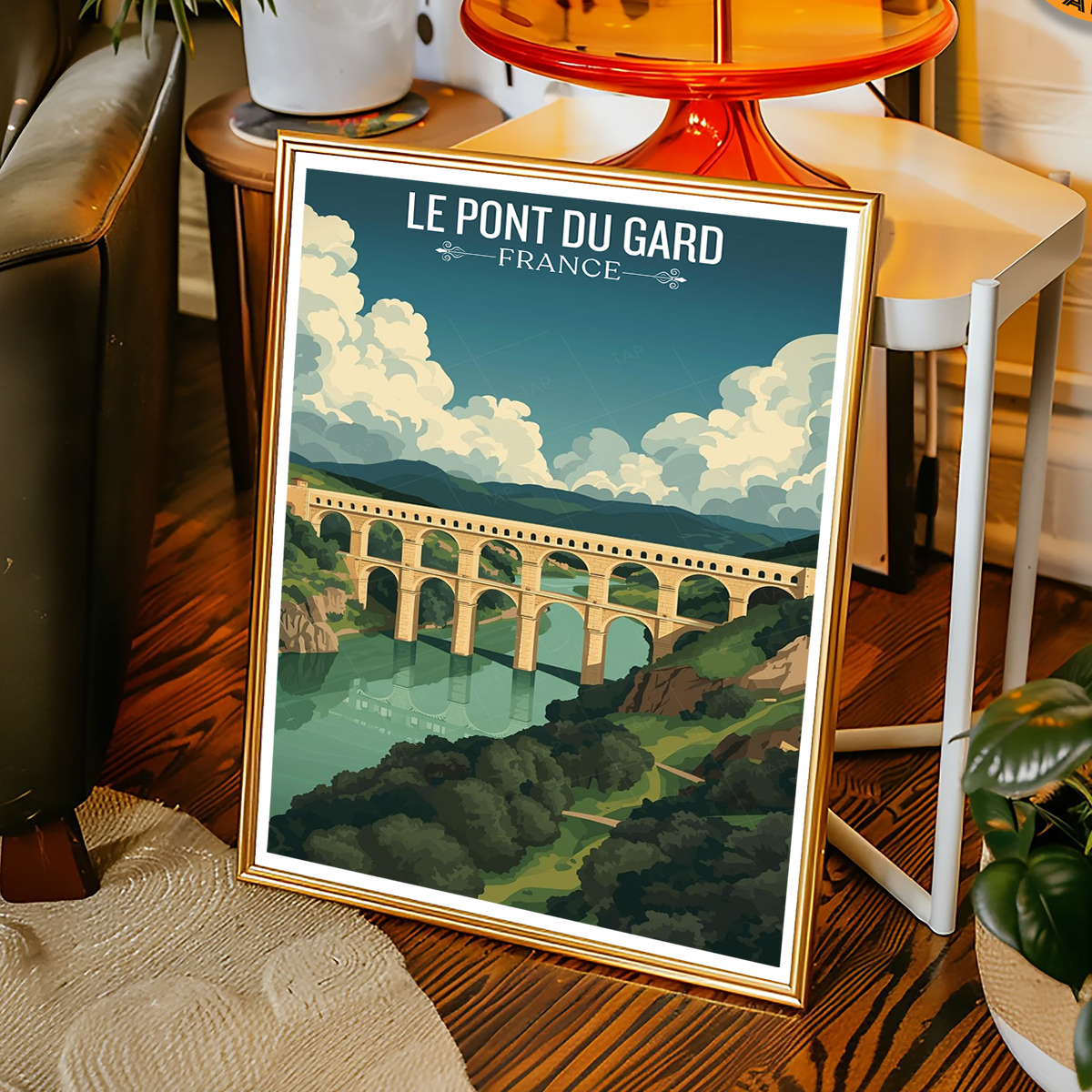 Le Pont du Gard Bridge - France - Travel Art Wall Deco Poster - Art Print - Travel Art Poster
