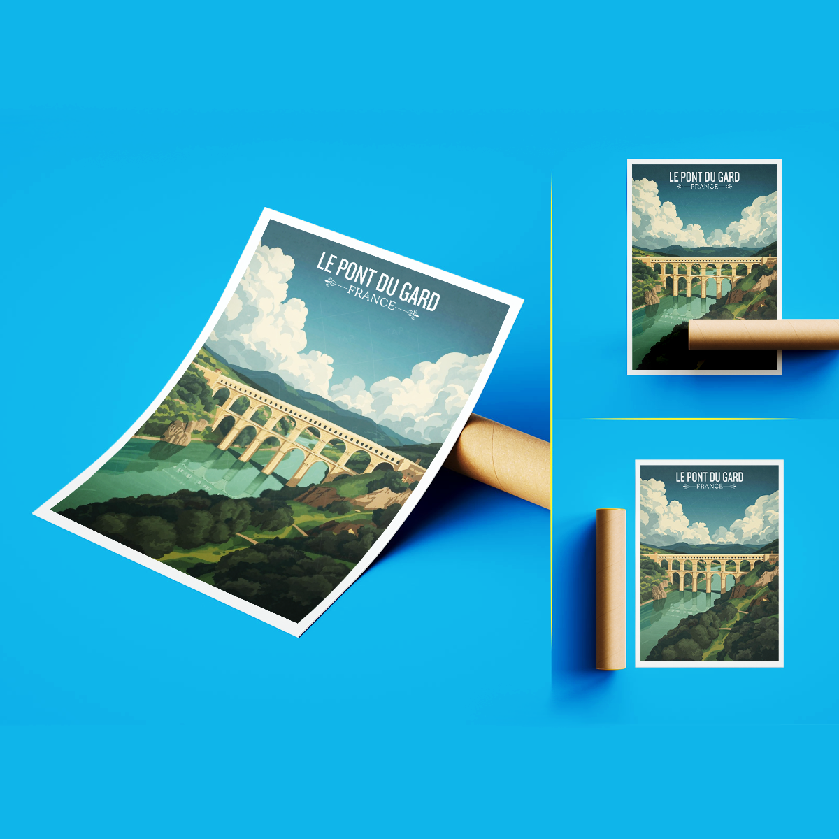 Le Pont du Gard Bridge - France - Travel Art Wall Deco Poster - Art Print - Travel Art Poster