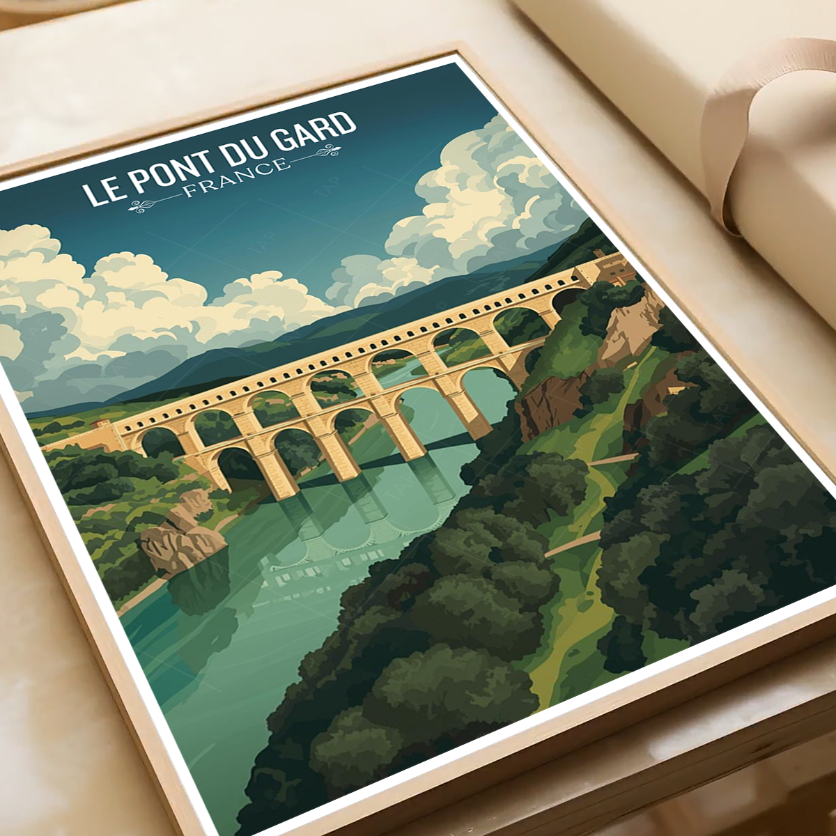 Le Pont du Gard Bridge - France - Travel Art Wall Deco Poster - Art Print - Travel Art Poster