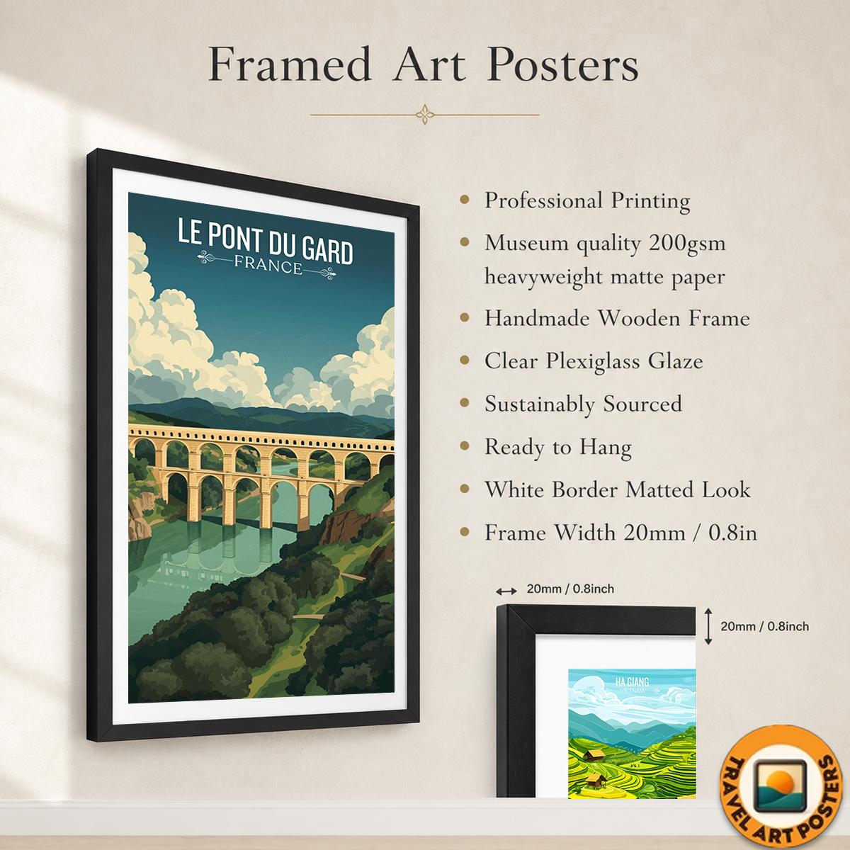 Le Pont du Gard Bridge - France - Travel Art Wall Deco Poster - Art Print - Travel Art Poster