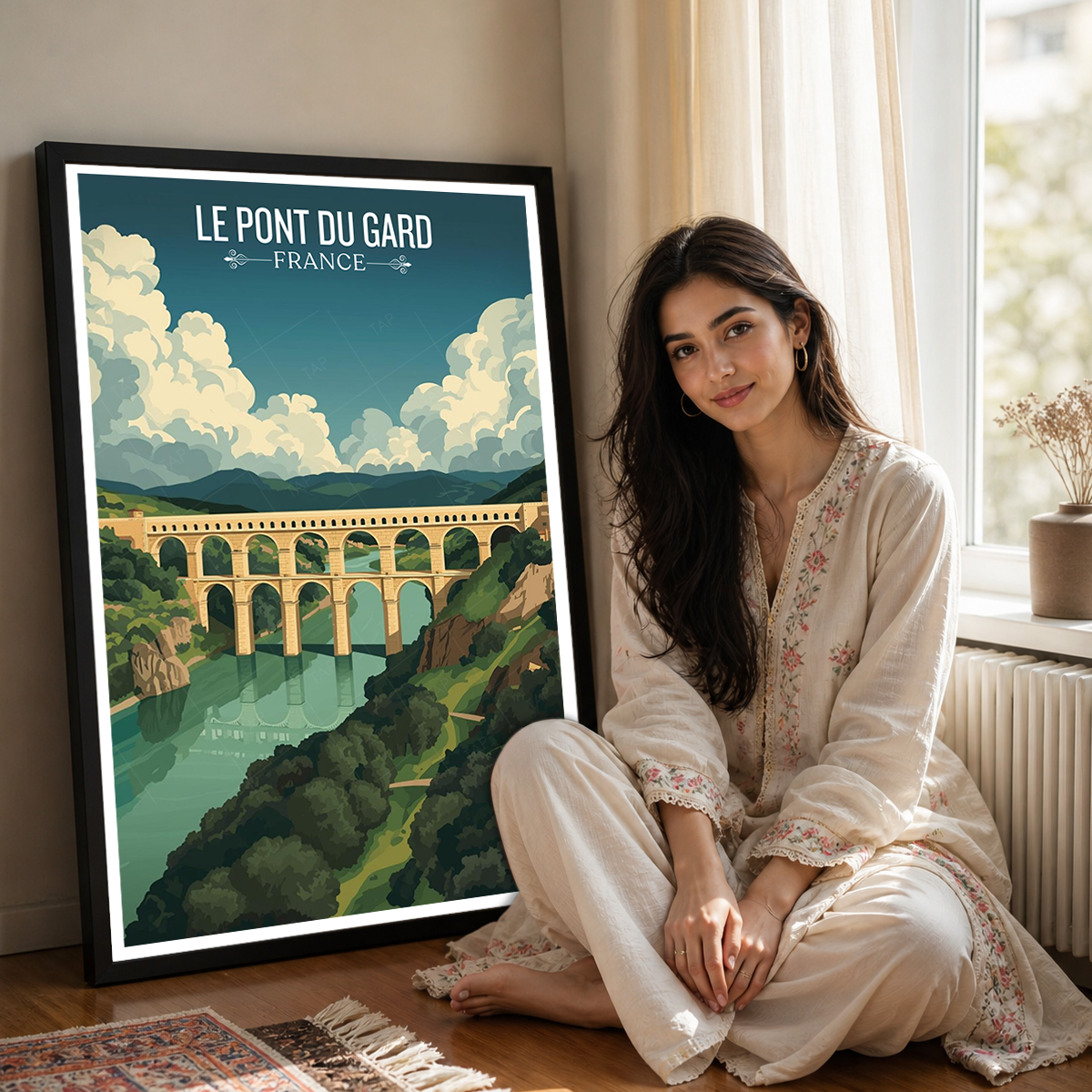Le Pont du Gard Bridge - France - Travel Art Wall Deco Poster - Art Print - Travel Art Poster
