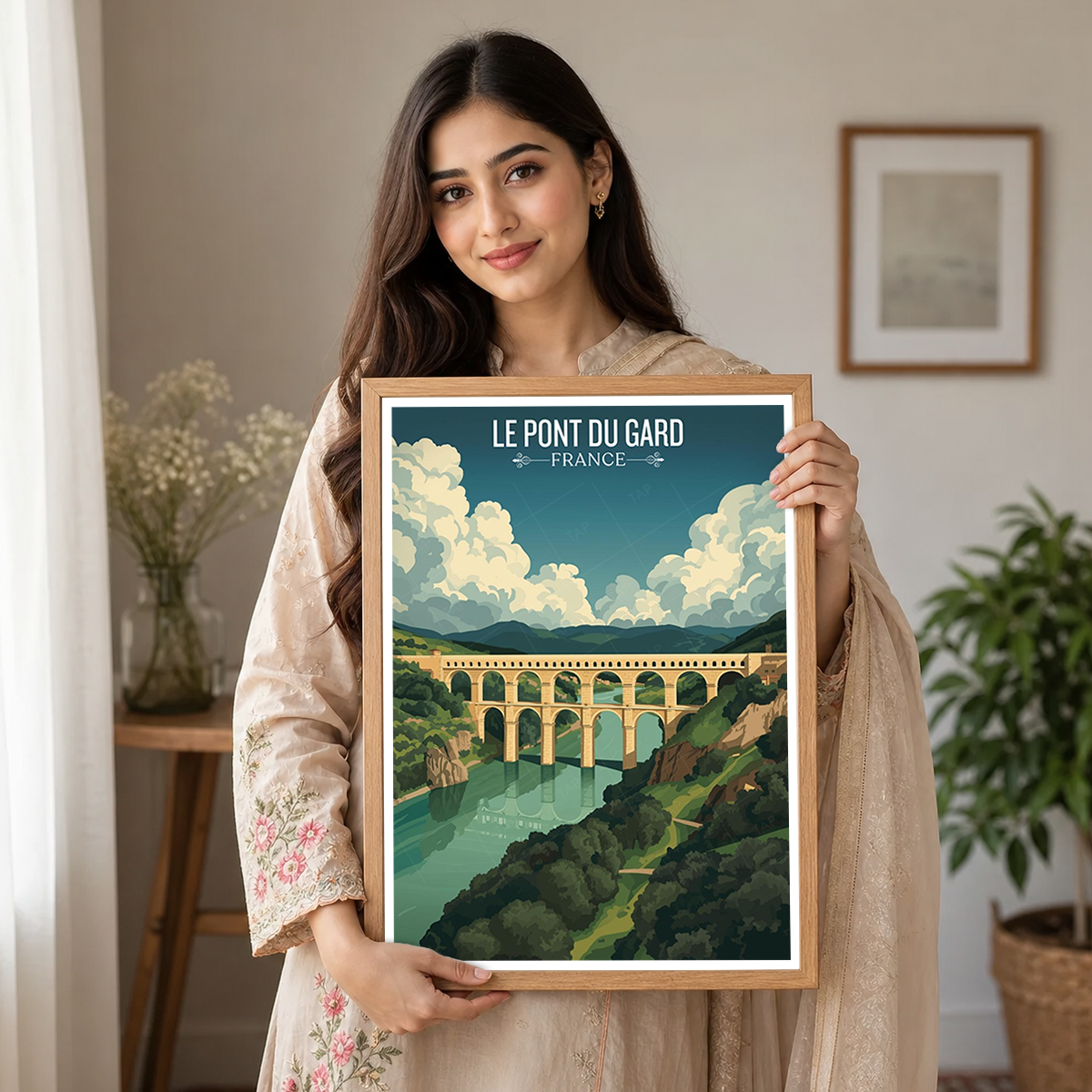Le Pont du Gard Bridge - France - Travel Art Wall Deco Poster - Art Print - Travel Art Poster