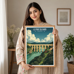 Le Pont du Gard Bridge - France - Travel Art Wall Deco Poster - Art Print - Travel Art Poster