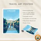 Le Pont du Gard - France - Travel Art Wall Deco Poster - Art Print - Travel Art Poster