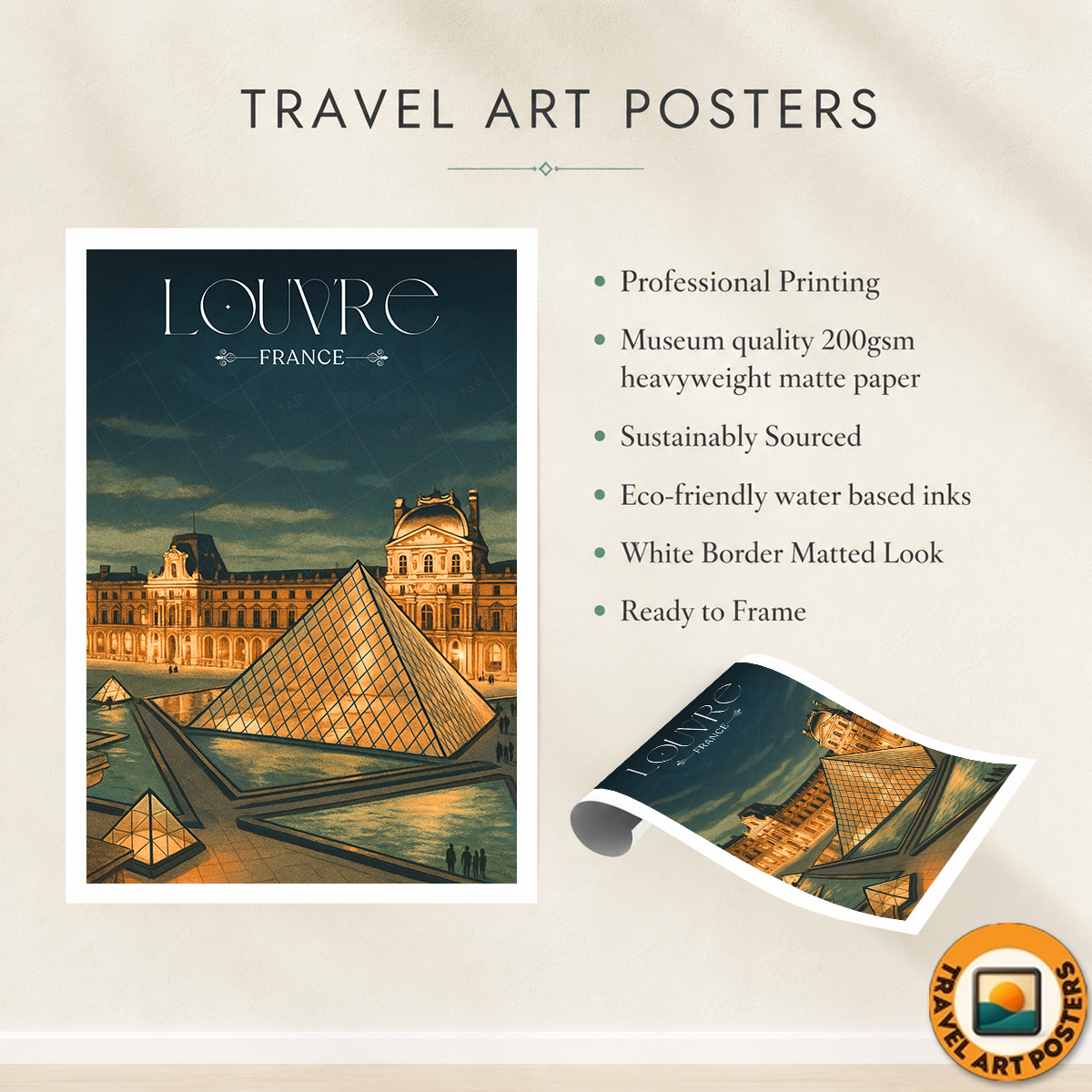 Louvre - France - Travel Art Wall Deco Poster - Art Print - Travel Art Poster