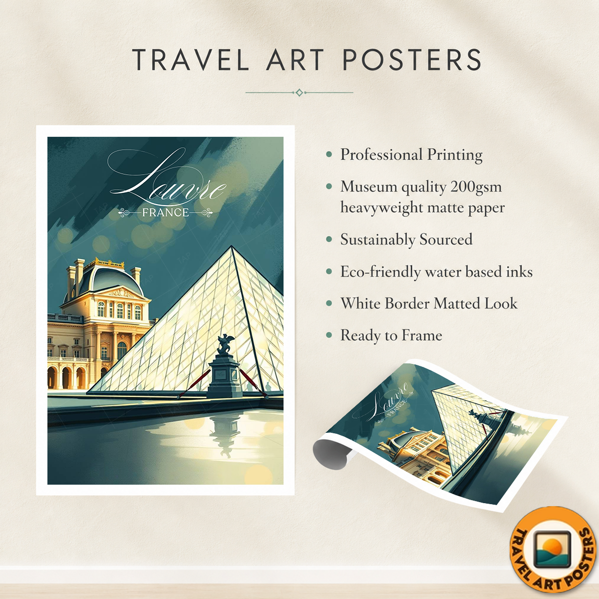 Musée du Louvre - France - Travel Art Wall Deco Poster - Art Print - Travel Art Poster