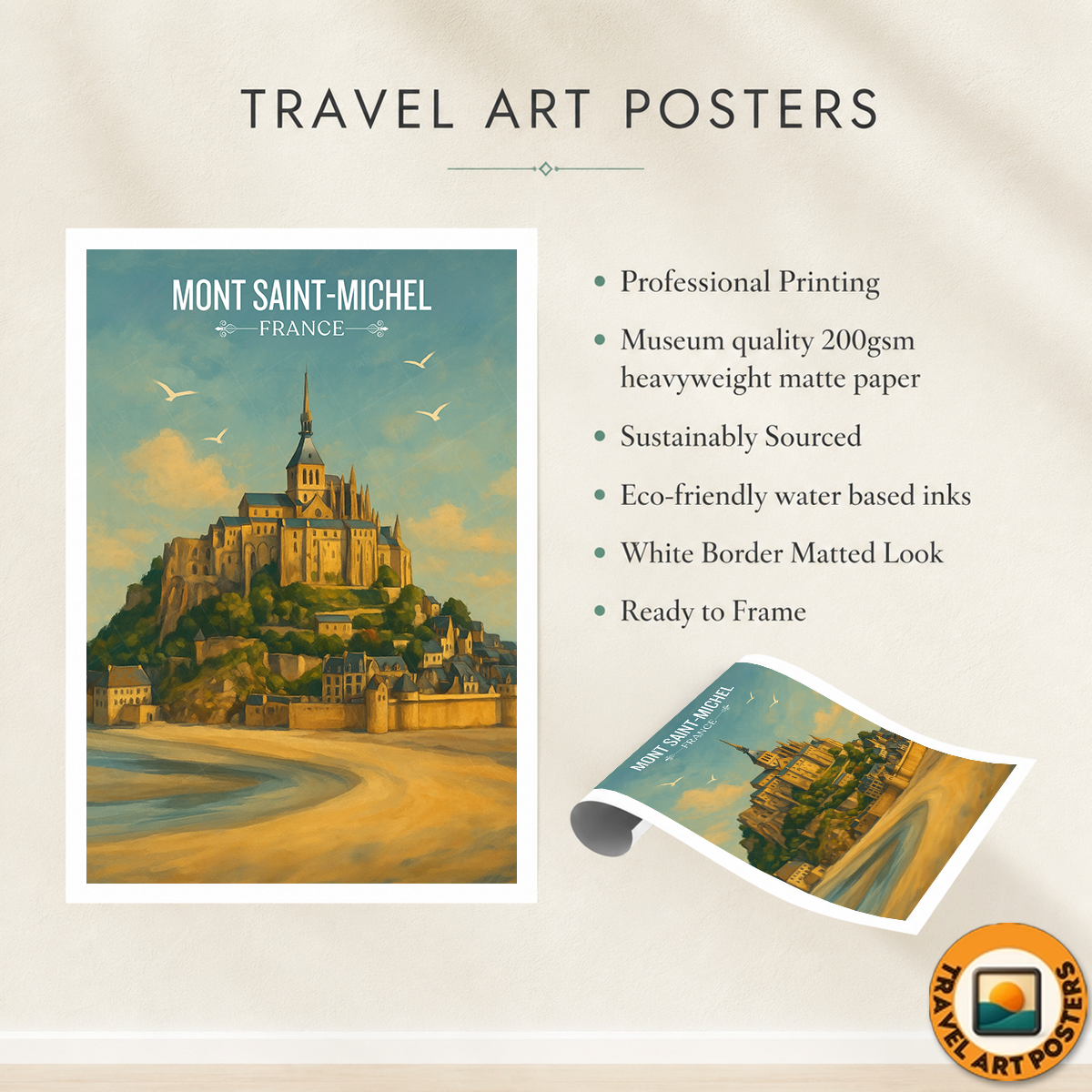 Mont Saint-Michel - France - Travel Art Wall Deco Poster - Art Print - Travel Art Poster
