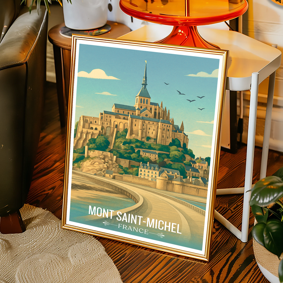 Mont Tombe - France - Travel Art Wall Deco Poster - Art Print - Travel Art Poster