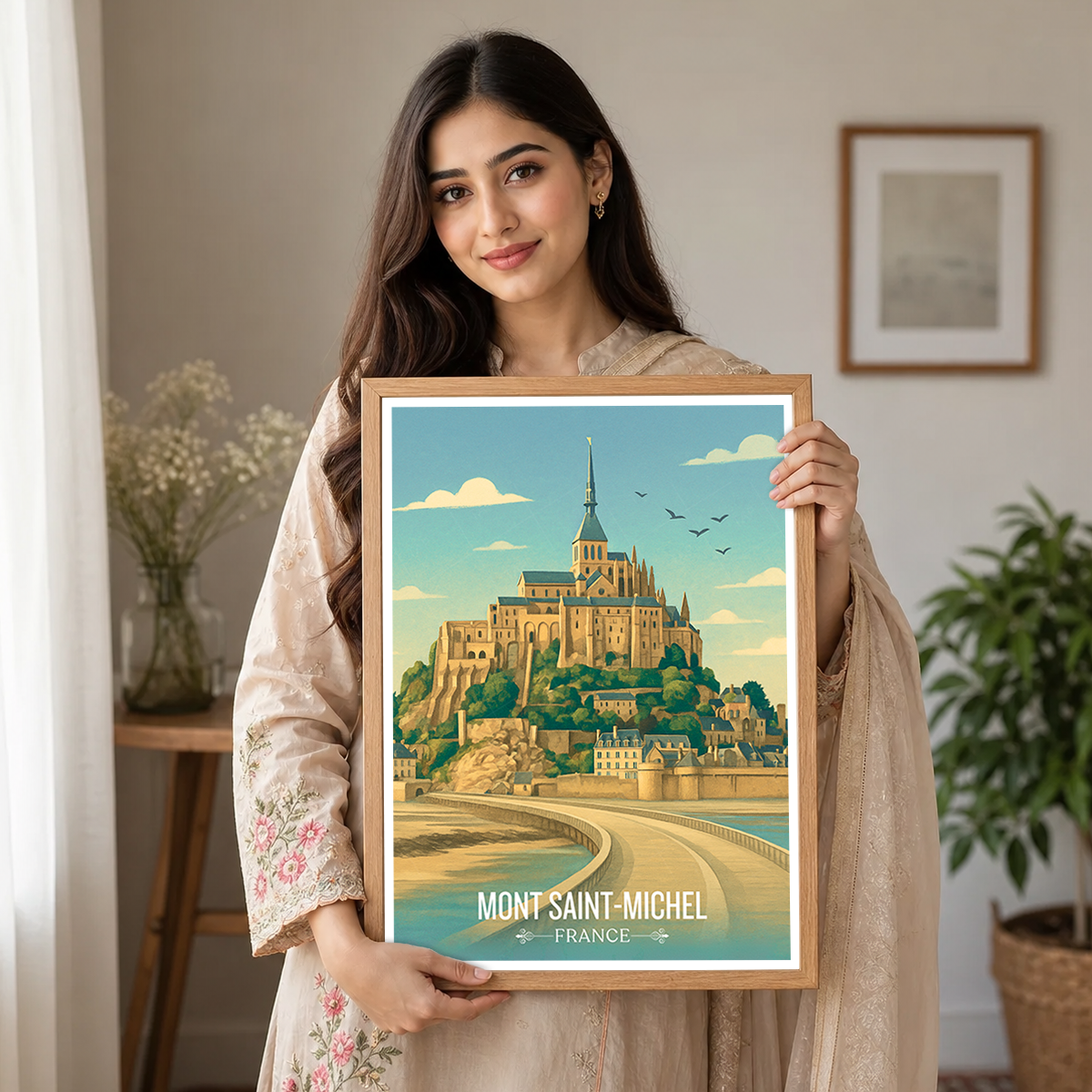 Mont Tombe - France - Travel Art Wall Deco Poster - Art Print - Travel Art Poster