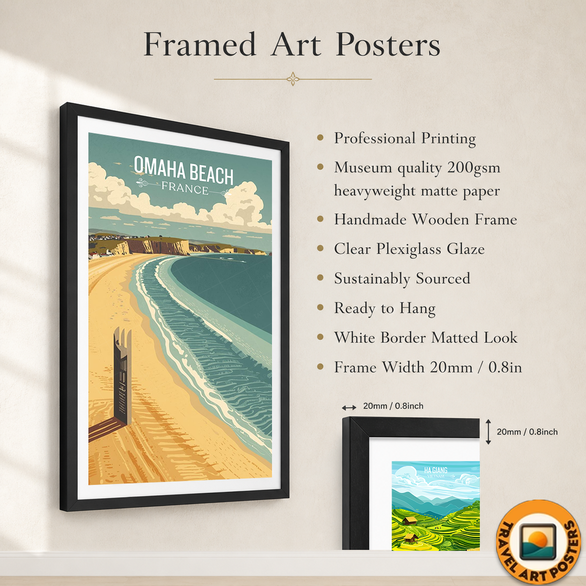 Omaha Beach - France - Travel Art Wall Deco Poster - Art Print - Travel Art Poster