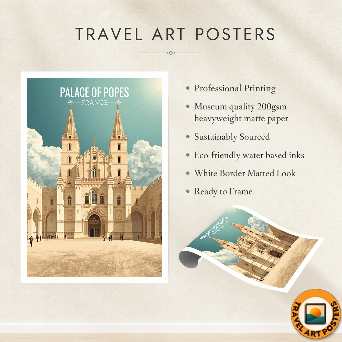 Palace of Popes - France - Travel Art Wall Deco Poster - Art Print - Travel Art Poster