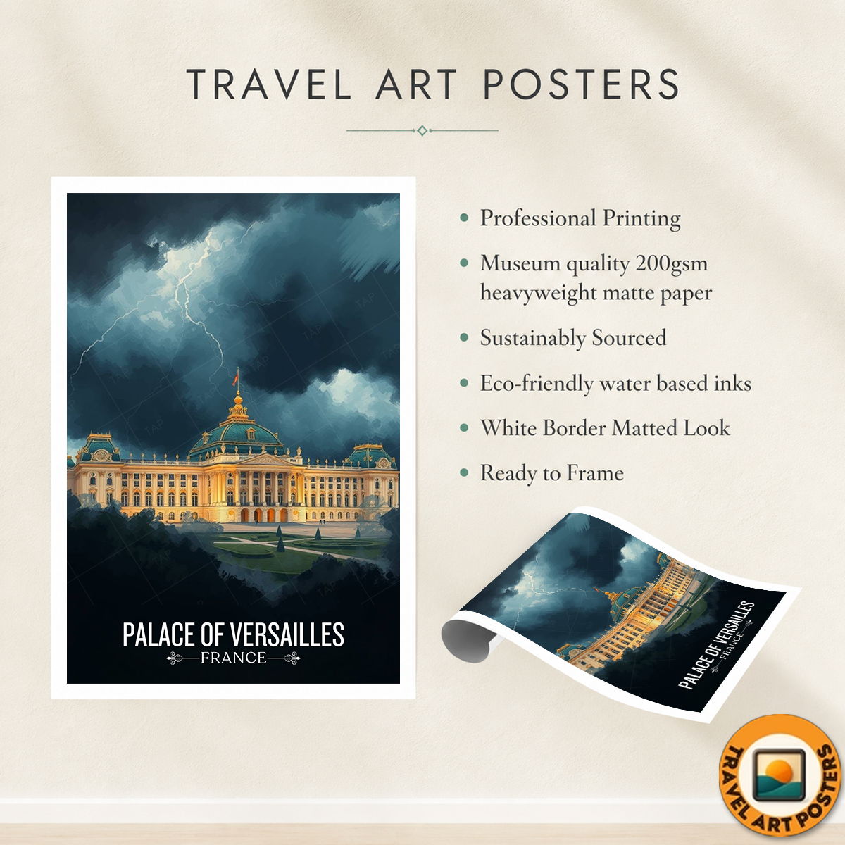 Palace of Versailles - France - Travel Art Wall Deco Poster - Art Print - Travel Art Poster