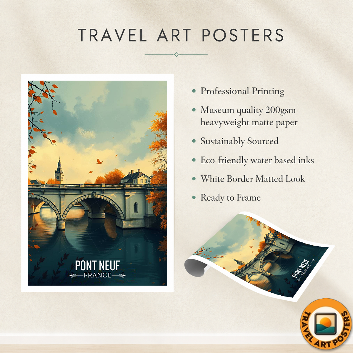 Pont Neuf - France - Travel Art Wall Deco Poster - Art Print - Travel Art Poster