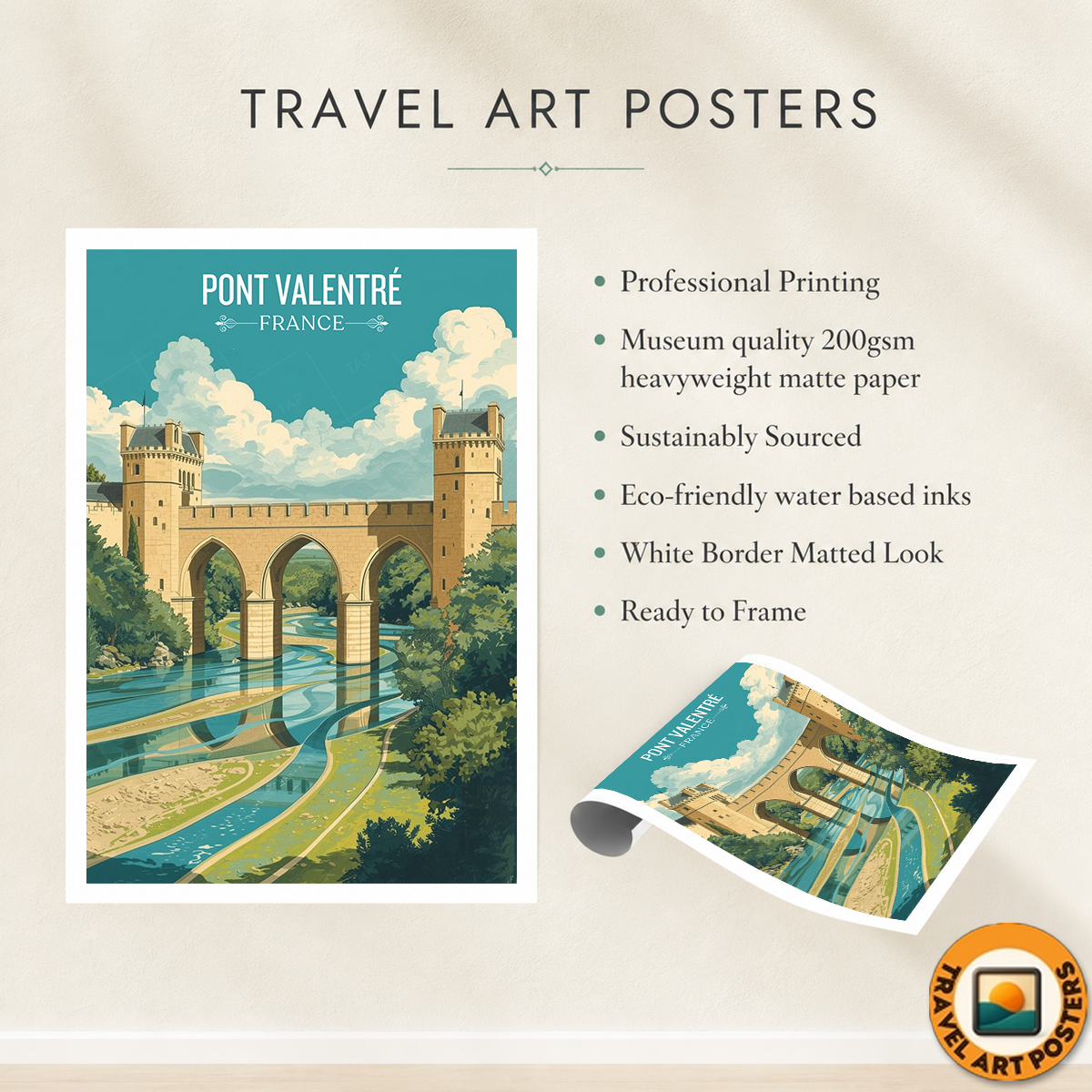 Valentré Bridge - France - Travel Art Wall Deco Poste - Art Print - Travel Art Poster