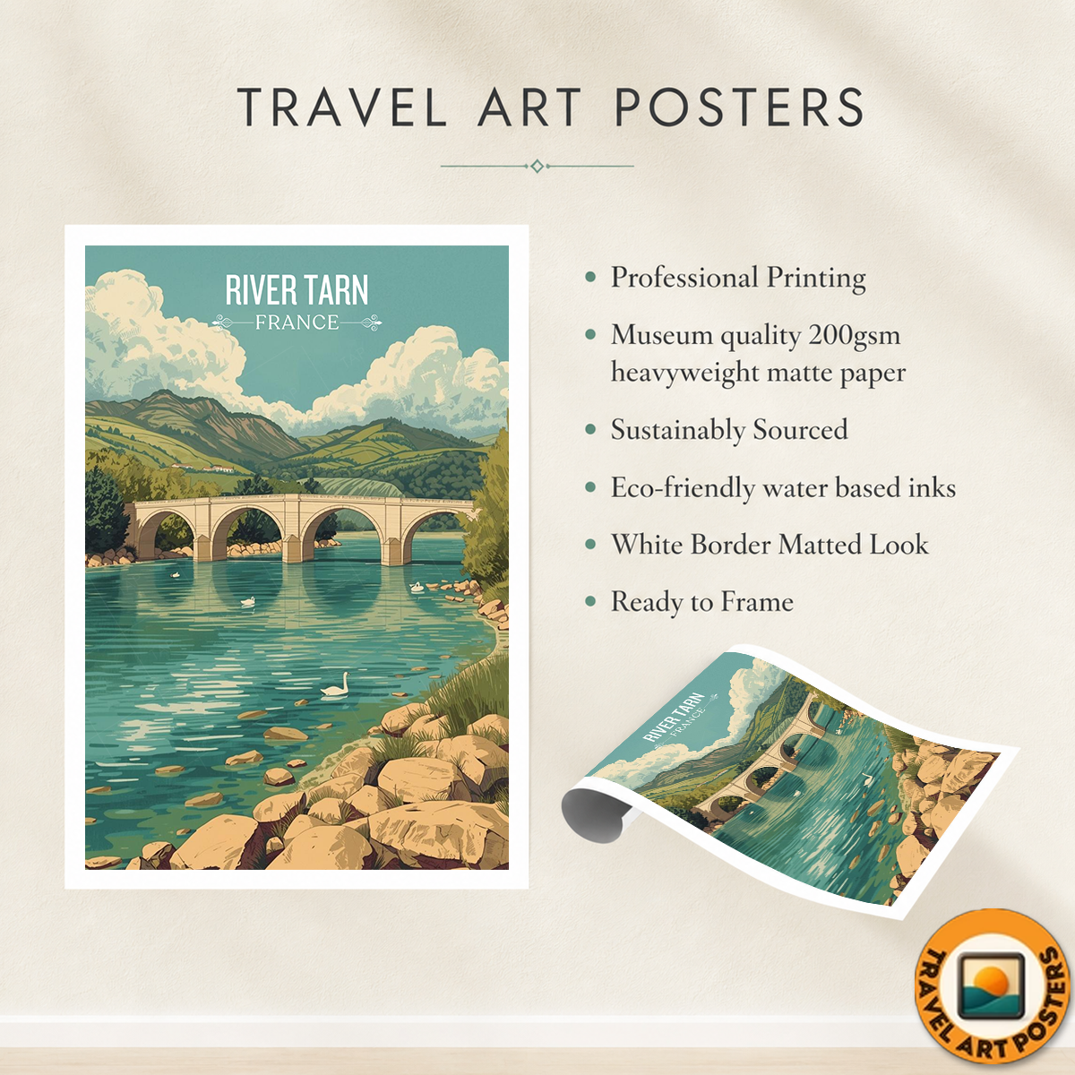 River Tarn - France - Travel Art Wall Deco Poste - Art Print - Travel Art Poster