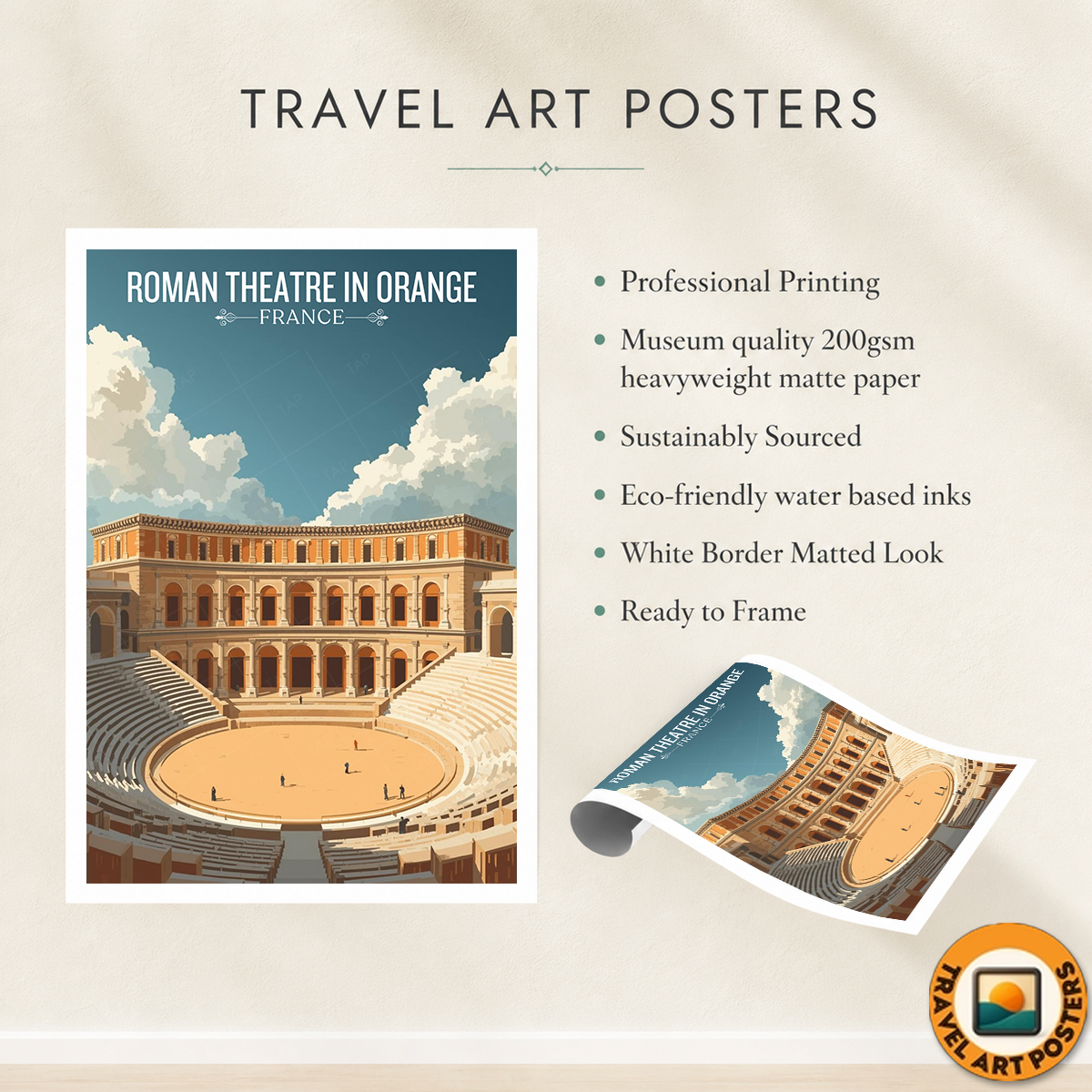 Roman Theatre in Orange - France - Travel Art Wall Deco Poste - Art Print - Travel Art Poster