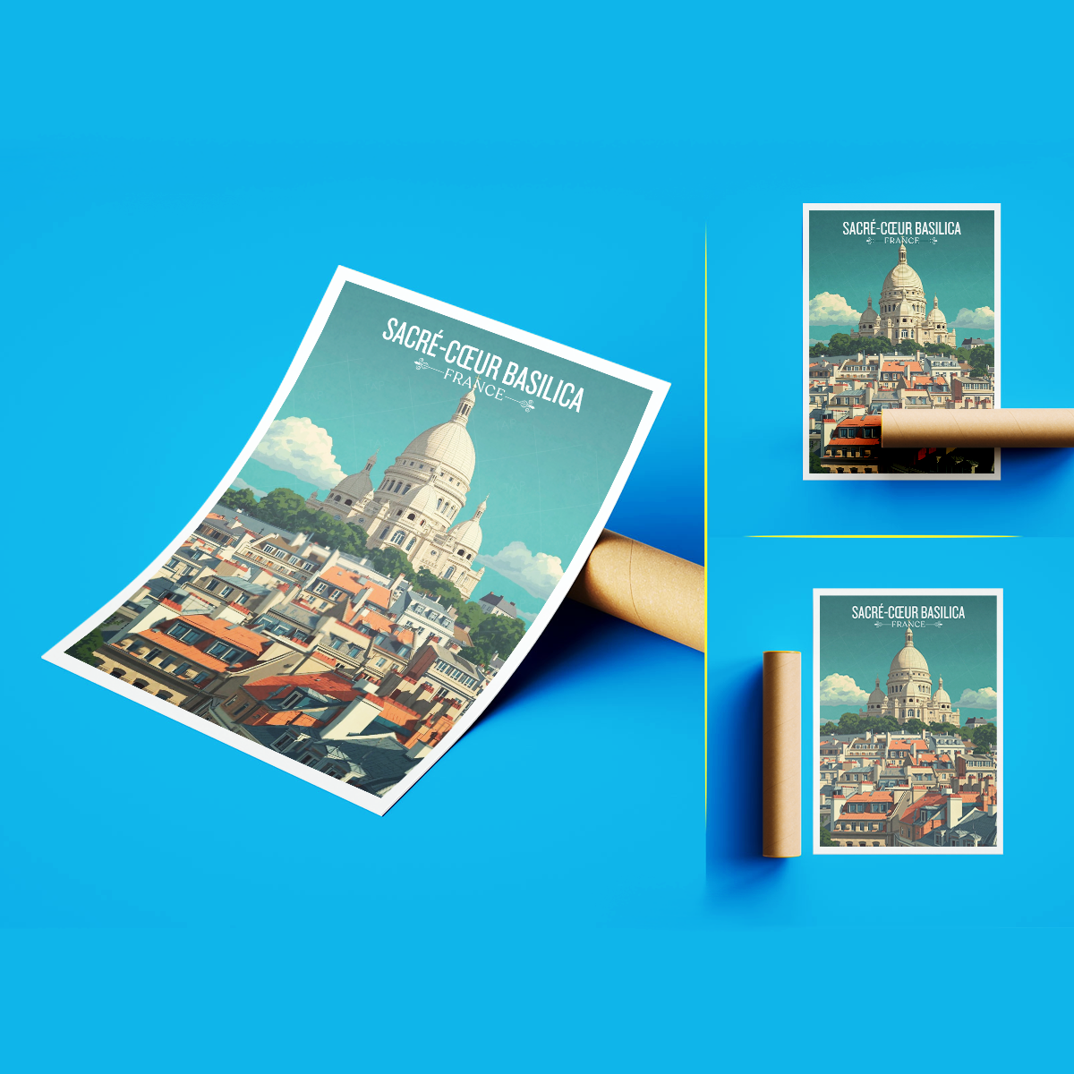 Montmartre Basilica - France - Travel Art Wall Deco Poste - Art Print - Travel Art Poster
