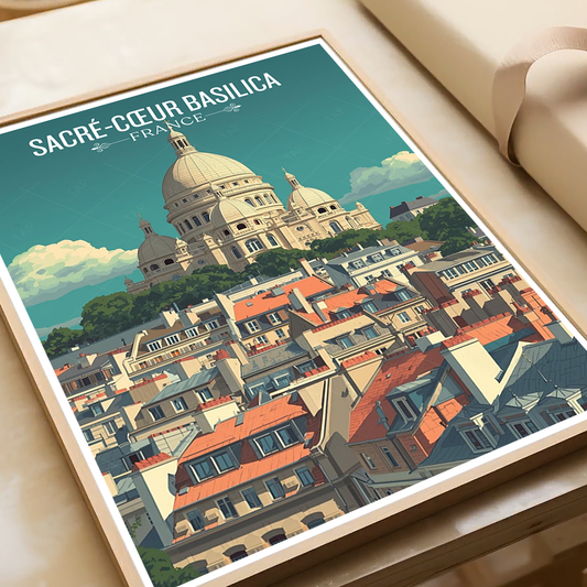 Montmartre Basilica - France - Travel Art Wall Deco Poste - Art Print - Travel Art Poster