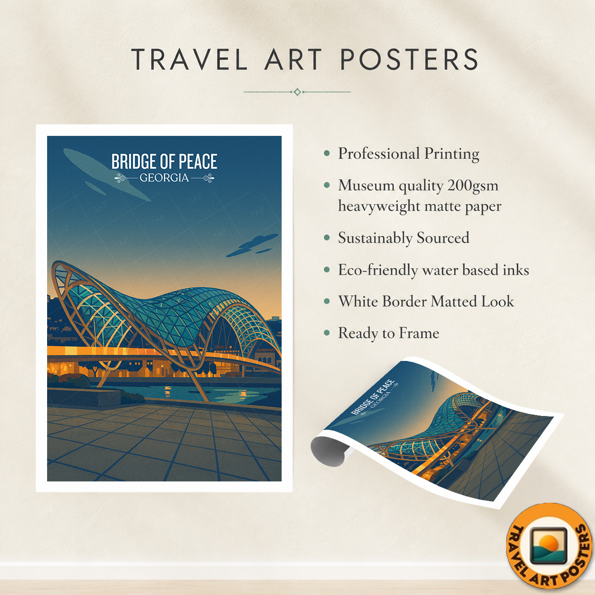 Bridge of Peace - Georgia - Travel Wall Art Print - Art Print - Travel Art Poster