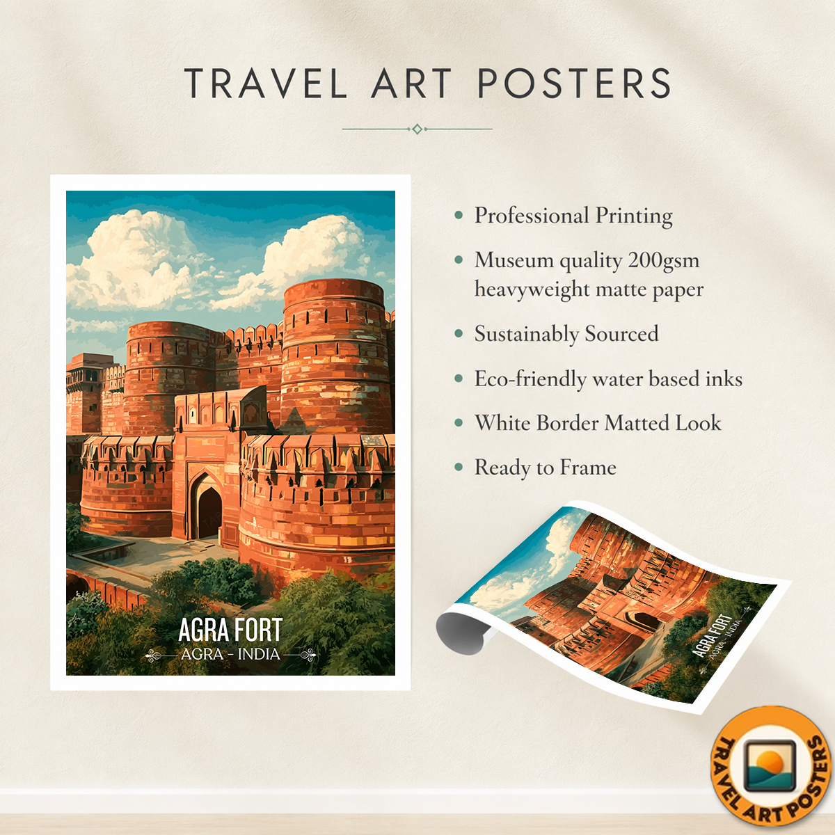 Agra Fort Qila - Agra - India - Travel Wall Art Print - Art Print - Travel Art Poster