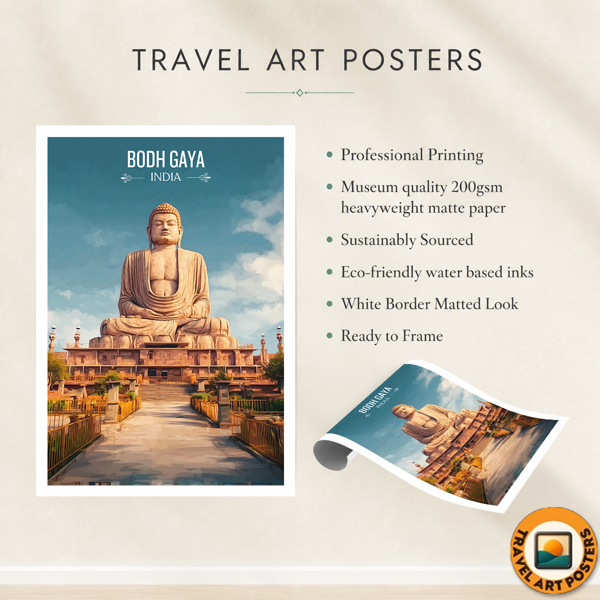 Bodh Gaya Buddha - Bihar - India - Travel Wall Art Print Poster - Art Print - Travel Art Poster