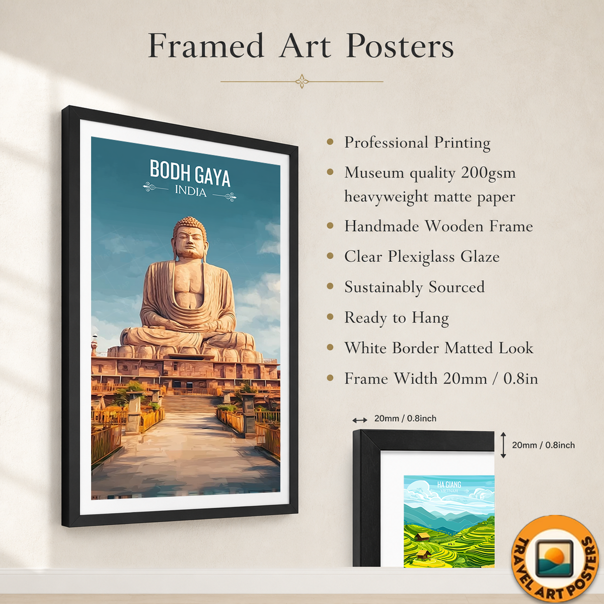 Bodh Gaya Buddha - Bihar - India - Travel Wall Art Print Poster - Art Print - Travel Art Poster