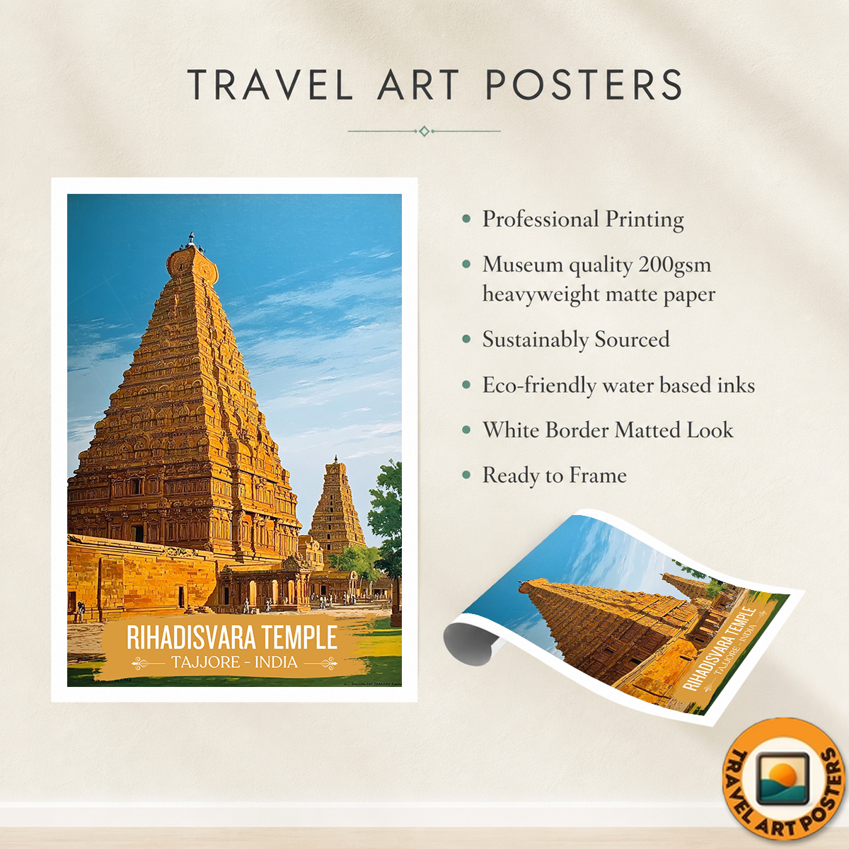 Rihadisvara Temple - Tajjore - India - Travel Wall Art Print Poster - Art Print - Travel Art Poster