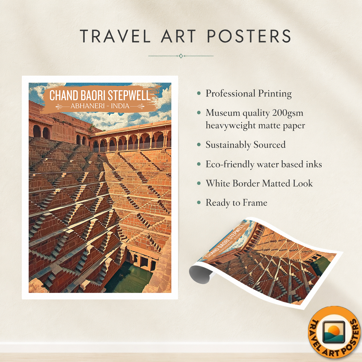 Chand Baori Stepwell - Rajasthan - India - Travel Wall Art Print Poster - Art Print - Travel Art Poster