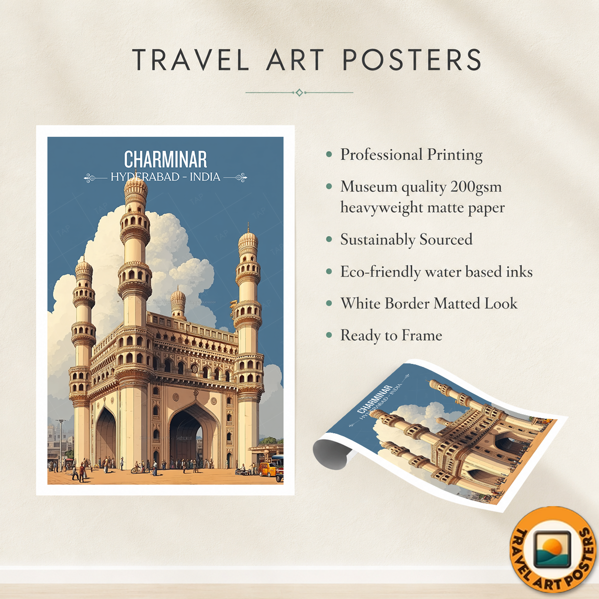 Charminar Mosque - Hyderabad - India - Travel Wall Art Print Poster - Art Print - Travel Art Poster