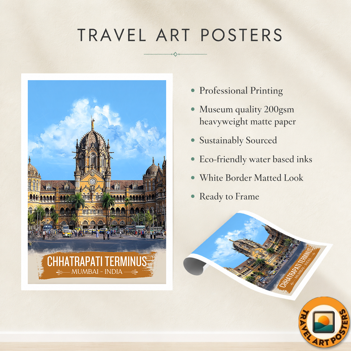 Chhartarpati Shivaji Maharaj Railway Station - Mumbai - India - Travel Wall Art Print Poster - Art Print - Travel Art Poster