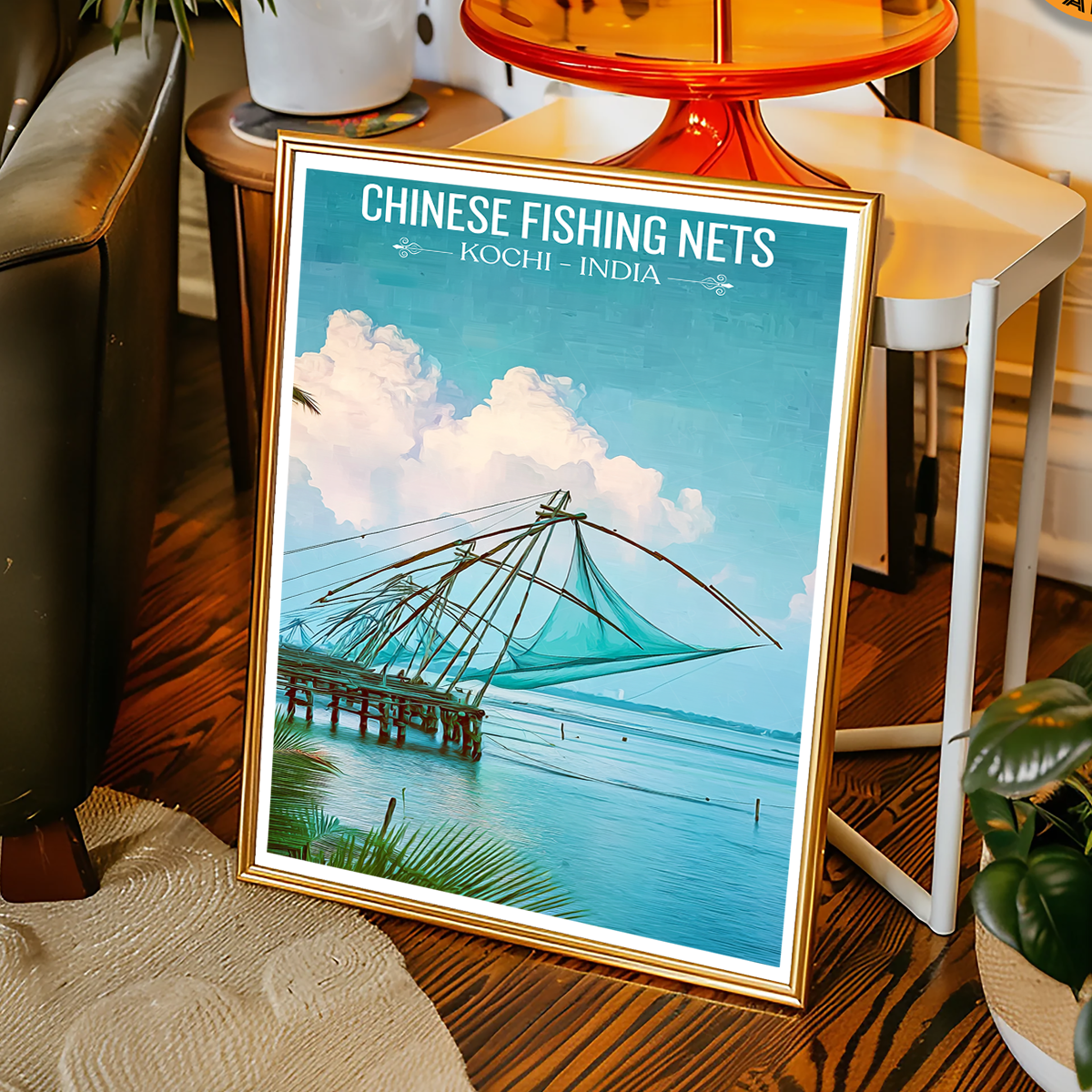 Chinese Fishing Nets - Kochi - India - Travel Wall Art Print Poster - Art Print - Travel Art Poster